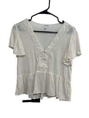 Eye Shadow Cream Flutter Sleeve Peplum Blouse Size Medium Coquette Cottagecore